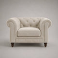 Chesterfield-Sessel mit Knopfheftung, Polyesterbezug und Massivholzgestell, Beige, 112 × 88 × 78 cm