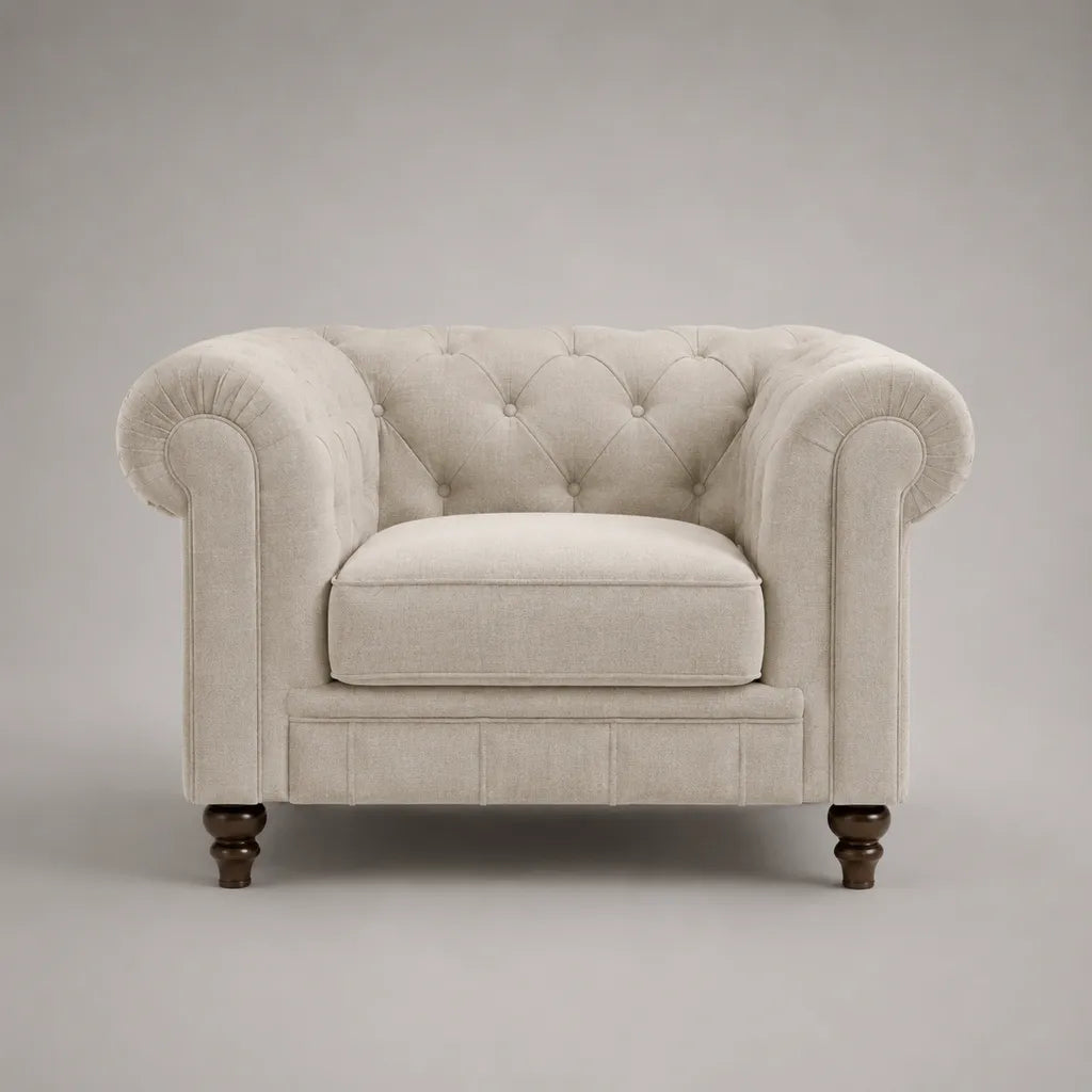 Chesterfield-Sessel mit Knopfheftung, Polyesterbezug und Massivholzgestell, Beige, 112 × 88 × 78 cm