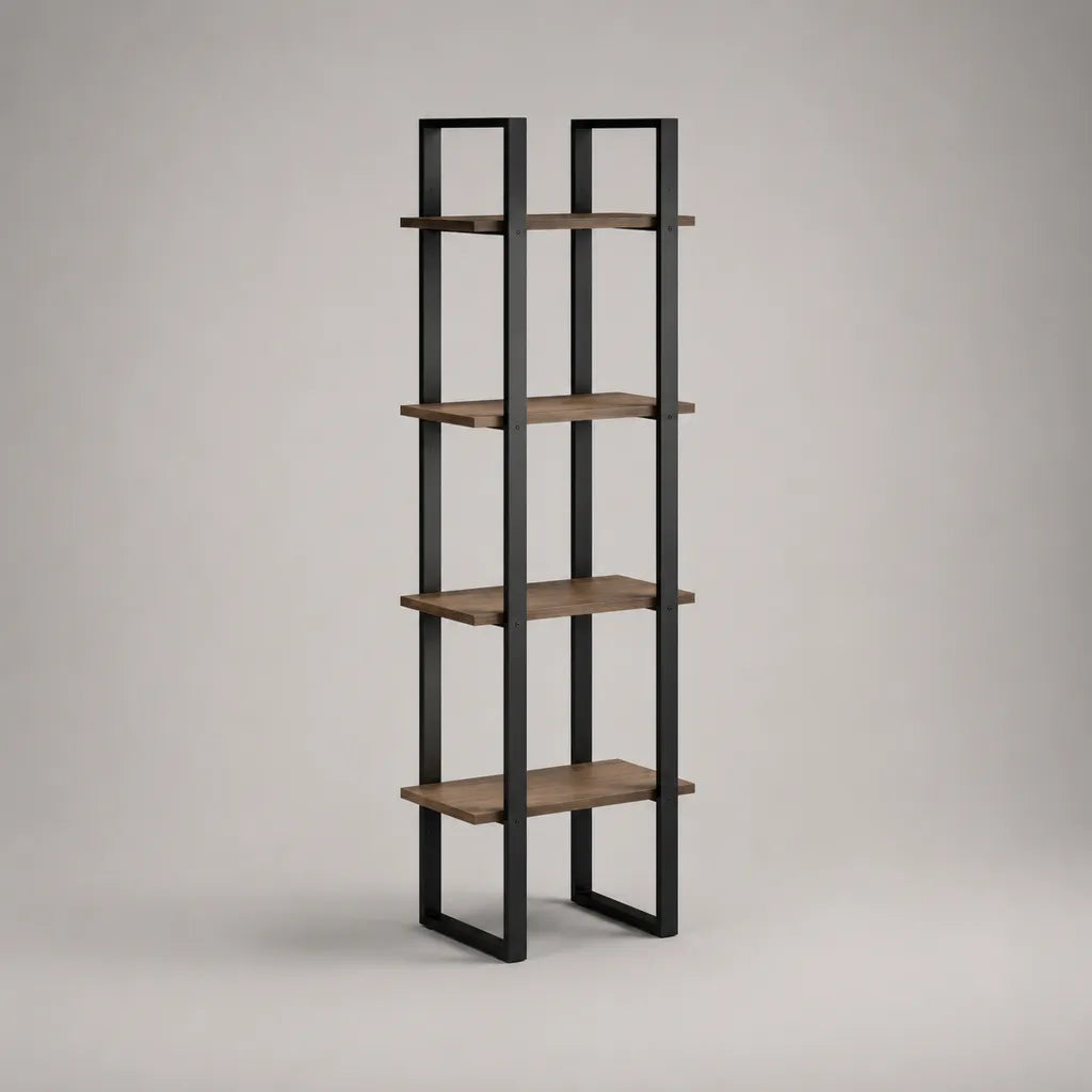 Bücherregal mit 4 Ablagen aus melaminharzbeschichteter Spanplatte und Stahlgestell, Braun/Schwarz, 60 × 30 × 160 cm