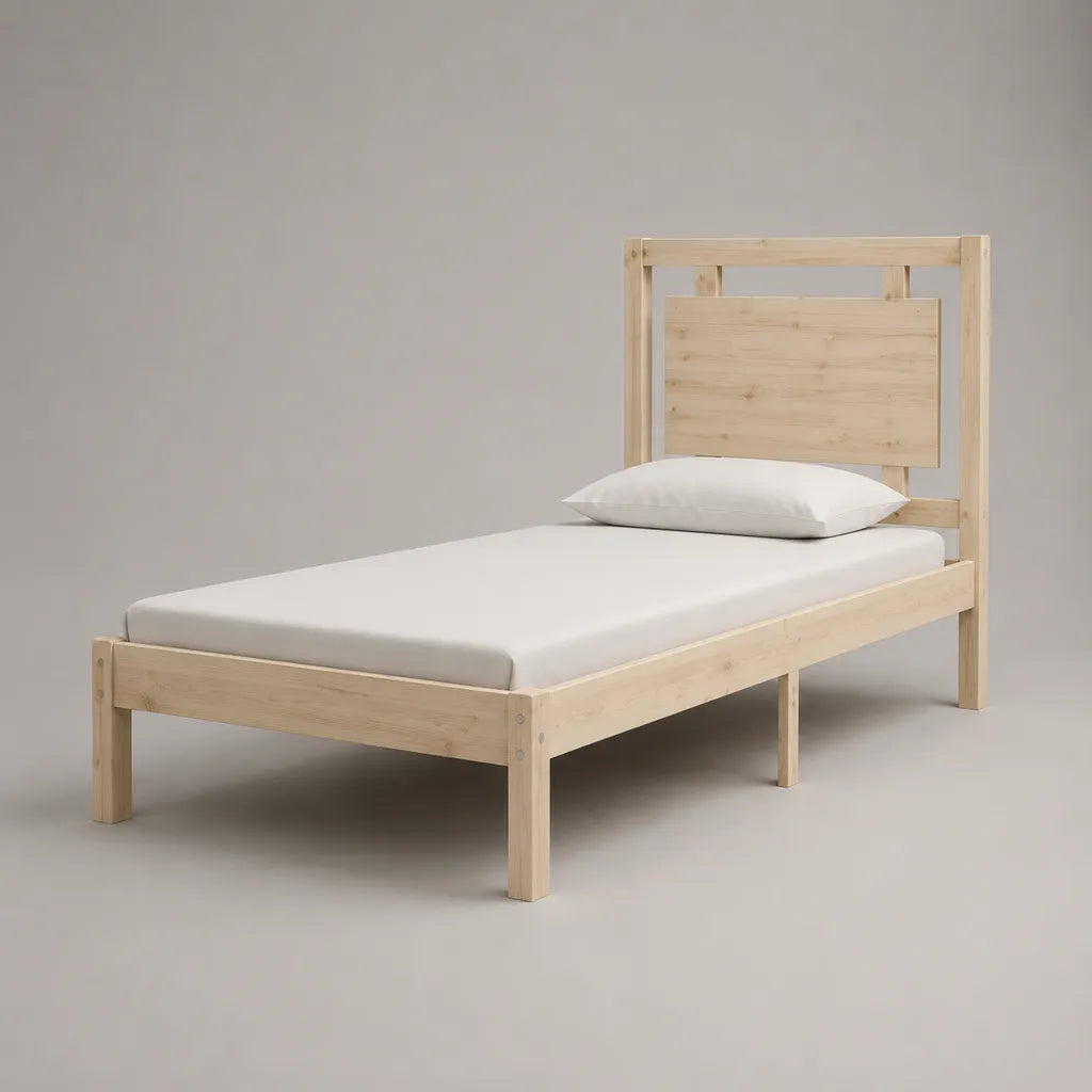 Einzelbett-Bettgestell aus massivem Kiefernholz, Natur, Liegefläche 90 x 200 cm