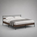 Doppelbett-Bettgestell aus Stahl und MDF, Walnussbraun/Schwarz, 208 x 166 x 90 cm, Liegefläche 160 x 200 cm
