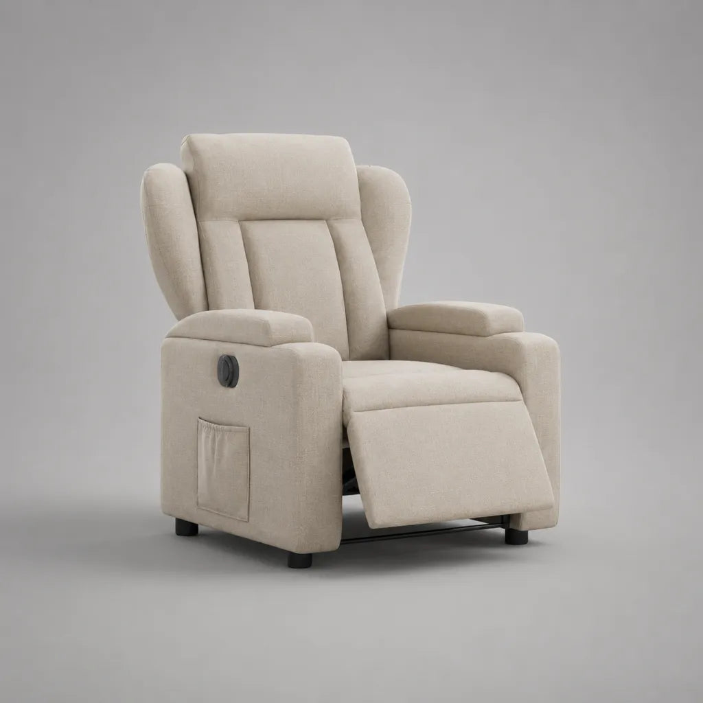 Relaxsessel mit manueller Liegefunktion und Polyesterbezug, Beige/Schwarz, 85 × 92 × 105 cm