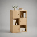 Bücherregal mit 3 Türen und 6 Fächern, Aufbewahrungsschrank aus MDF mit Eichenfurnier, Eiche natur, 70 × 30 × 105 cm