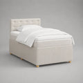 Boxspringbett mit Topper, Federkernmatratze und gepolstertem Kopfteil, Stoffbezug Creme, Liegefläche 120 x 200 cm