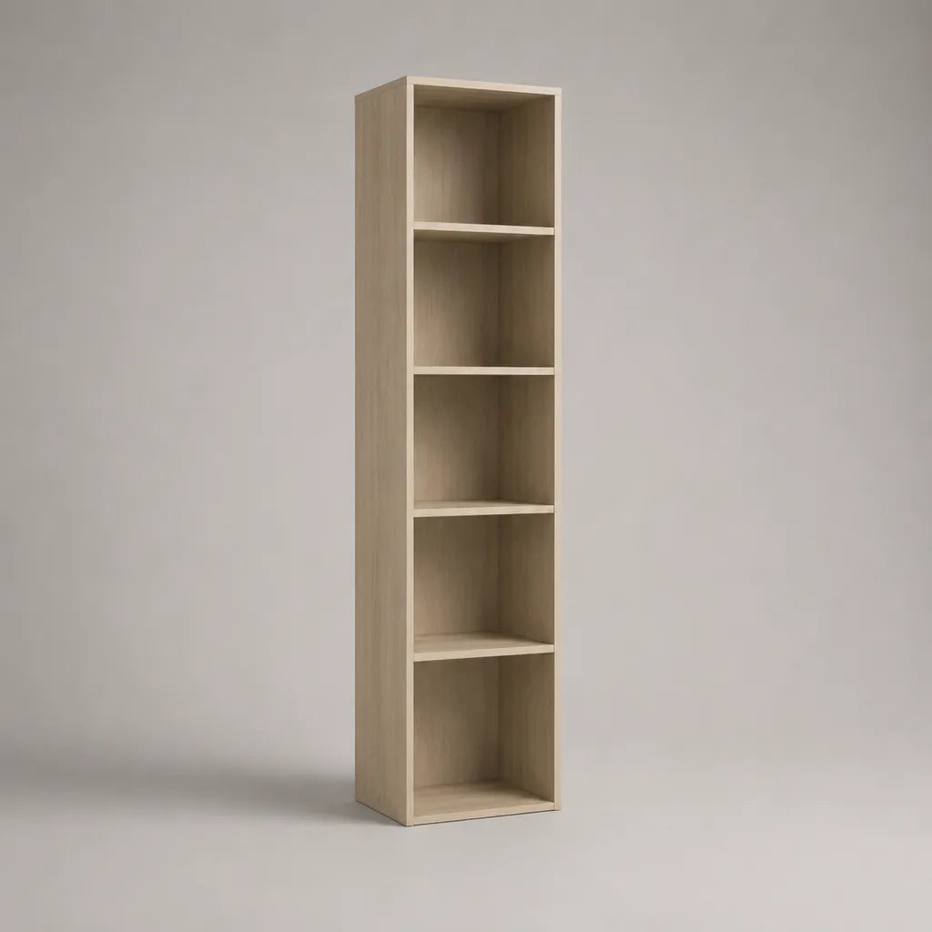 Bücherregal aus Holz, Standregal mit 5 Fächern, Hellbeige, 180 × 40 × 30 cm