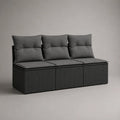 3-teiliges 3-Sitzer-Gartensofa aus PE-Rattan und Metall mit Polyesterkissen, Schwarz und Dunkelgrau, 177 × 60 × 84 cm