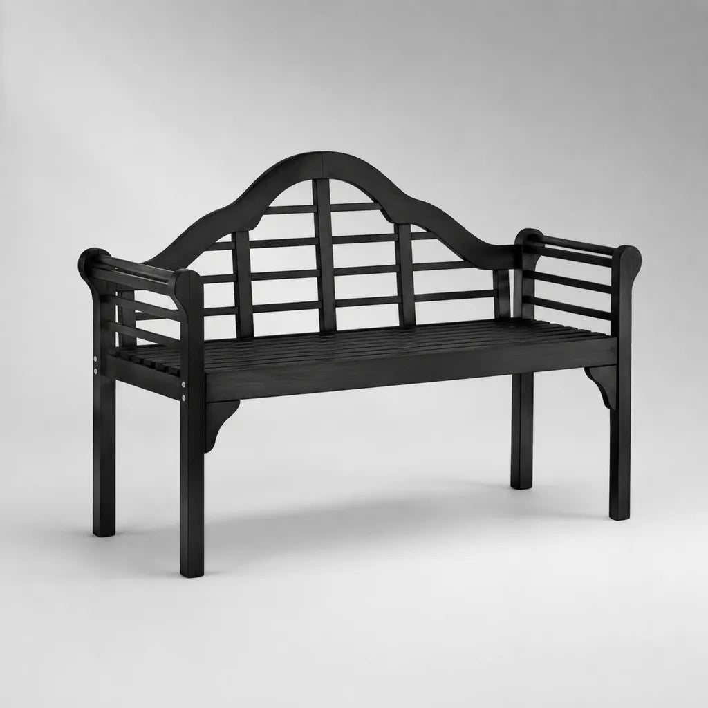 Gartenbank für 2 Personen aus massivem Akazienholz, Schwarz, 120 × 60 × 90 cm