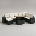 Gartenlounge-Set mit Ecksofa, höhenverstellbarem Esstisch und 2 Hockern aus PE-Rattan und Stahl, Schwarz, Beige und Braun, 270 × 205 × 74 cm