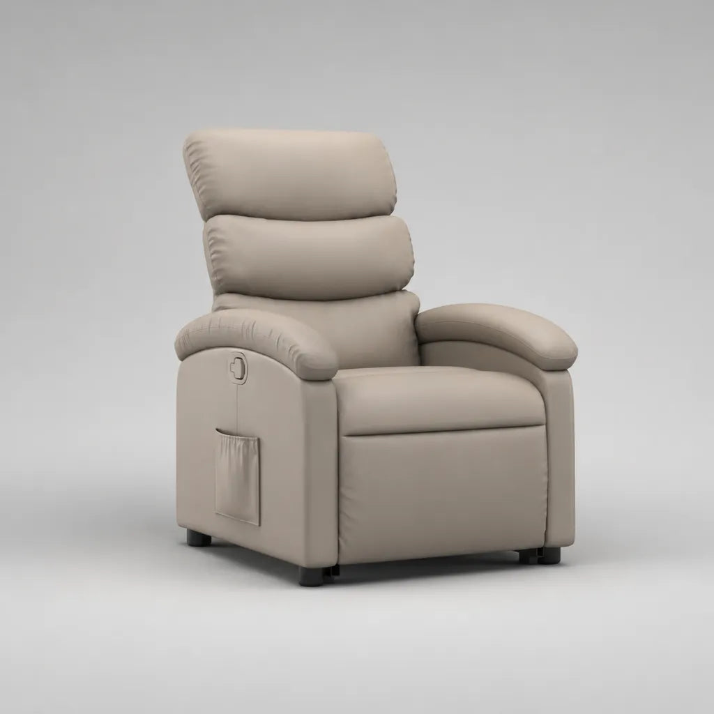 Manuell verstellbarer Relaxsessel und Fernsehsessel aus PU-Kunstleder, Beige, 92 × 98 × 105 cm
