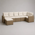 6-teiliges Gartensofa-Set aus PE-Rattan und Metall, U-Form, Braun/Cremeweiß, 324 × 150 × 73 cm